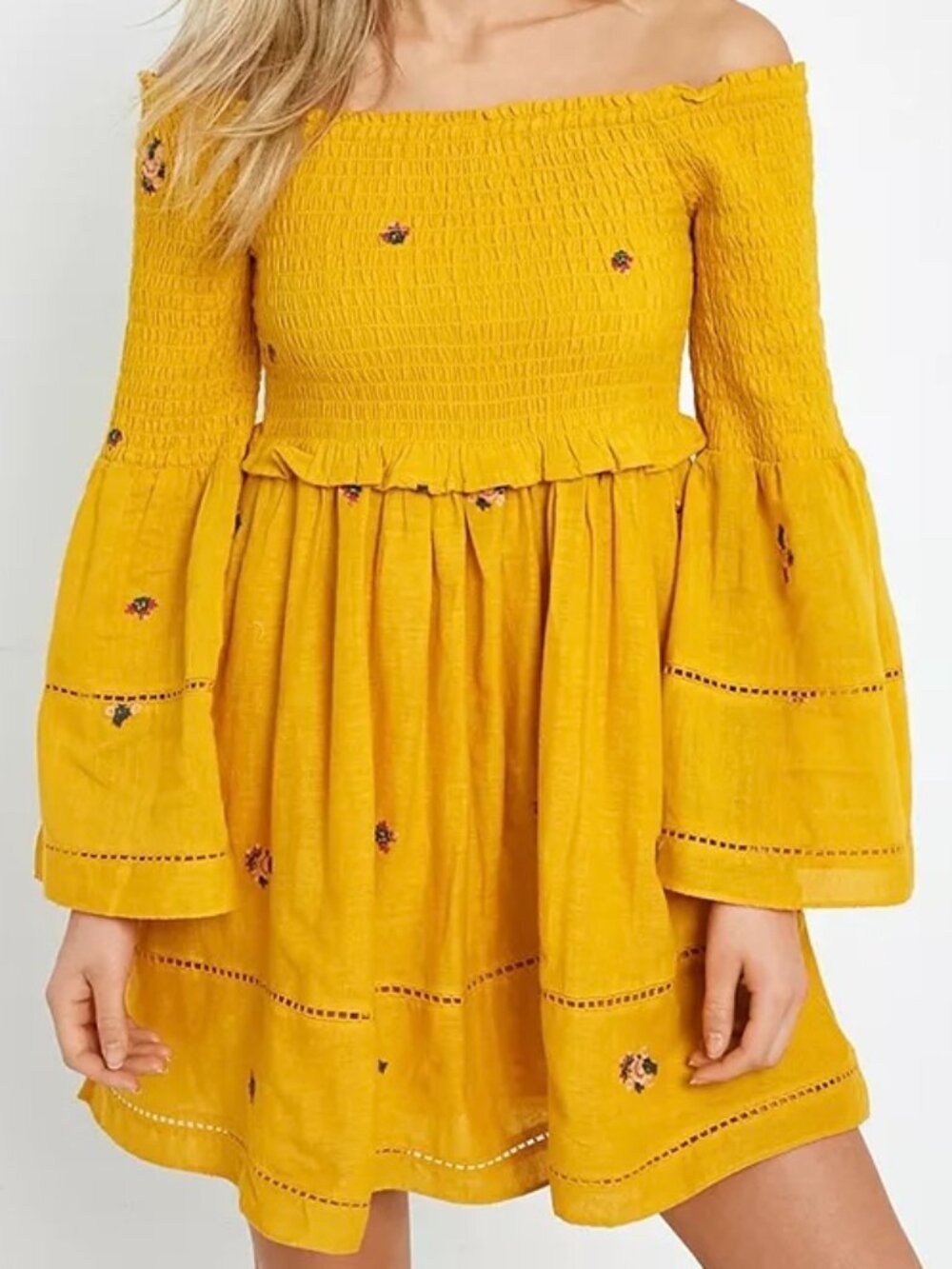 Free People Embroidered Counting Daisies Off the Shoulder Dress
